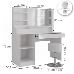 Schminktisch Sherry Weiß/Weiß Hochglanz 119.8 cm 5 Teile Vicco