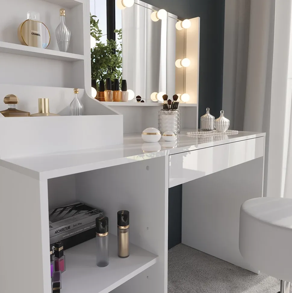 Schminktisch Sherry Weiß/Weiß Hochglanz 119.8 cm 5 Teile Vicco