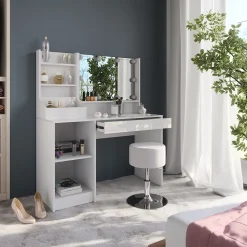 Schminktisch Sherry Weiß/Weiß Hochglanz 119.8 cm 5 Teile Vicco