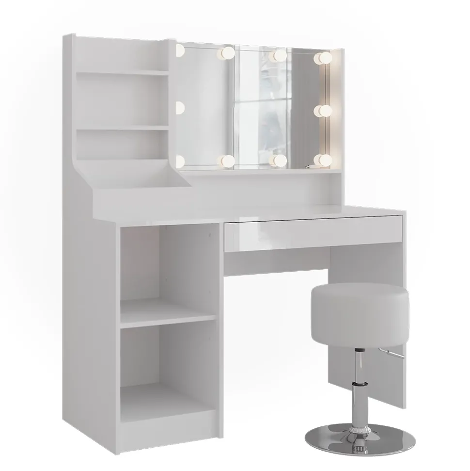 Schminktisch Sherry Weiß/Weiß Hochglanz 119.8 cm 5 Teile Vicco