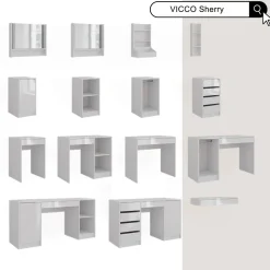 Schminktisch Sherry Weiß/Weiß Hochglanz 119.8 cm 5 Teile Vicco