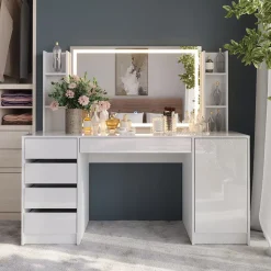 Schminktisch Sherry Weiß/Weiß Hochglanz 158.2 cm 4 Teile Vicco
