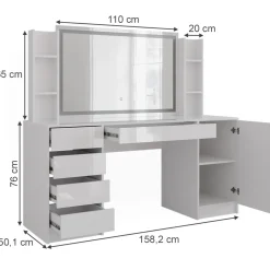 Schminktisch Sherry Weiß/Weiß Hochglanz 158.2 cm 4 Teile Vicco