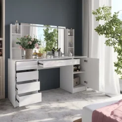 Schminktisch Sherry Weiß/Weiß Hochglanz 158.2 cm 4 Teile Vicco