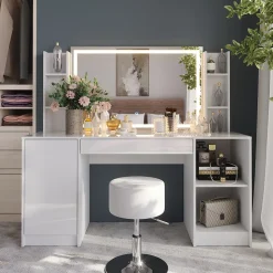 Schminktisch Sherry Weiß/Weiß Hochglanz 158.2 cm 5 Teile Vicco
