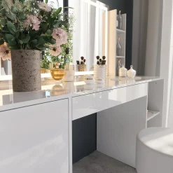 Schminktisch Sherry Weiß/Weiß Hochglanz 158.2 cm 5 Teile Vicco
