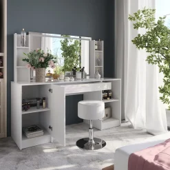 Schminktisch Sherry Weiß/Weiß Hochglanz 158.2 cm 5 Teile Vicco