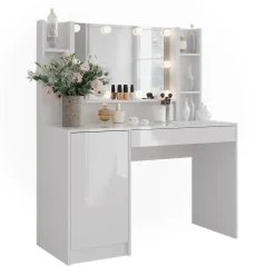 Schminktisch Sherry Weiß/Weiß Hochglanz 119.8 cm 4 Teile Vicco