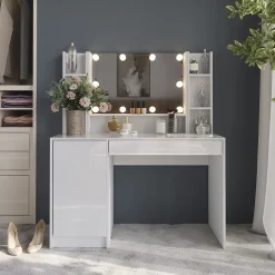 Schminktisch Sherry Weiß/Weiß Hochglanz 119.8 cm 4 Teile Vicco