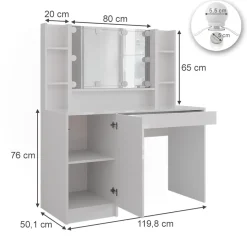 Schminktisch Sherry Weiß/Weiß Hochglanz 119.8 cm 4 Teile Vicco