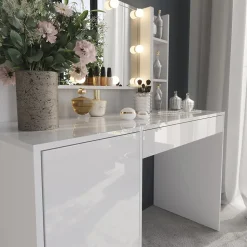 Schminktisch Sherry Weiß/Weiß Hochglanz 119.8 cm 4 Teile Vicco