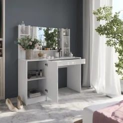 Schminktisch Sherry Weiß/Weiß Hochglanz 119.8 cm 4 Teile Vicco