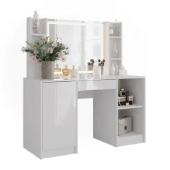 Schminktisch Sherry Weiß/Weiß Hochglanz 128.2 cm 4 Teile Vicco