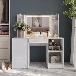 Schminktisch Sherry Weiß/Weiß Hochglanz 128.2 cm 4 Teile Vicco