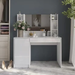 Schminktisch Sherry Weiß/Weiß Hochglanz 119.8 cm 4 Teile Vicco