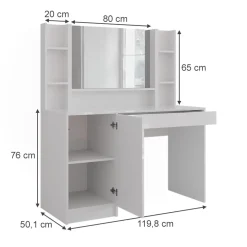 Schminktisch Sherry Weiß/Weiß Hochglanz 119.8 cm 4 Teile Vicco