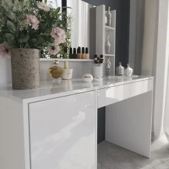 Schminktisch Sherry Weiß/Weiß Hochglanz 119.8 cm 4 Teile Vicco