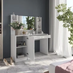 Schminktisch Sherry Weiß/Weiß Hochglanz 119.8 cm 4 Teile Vicco
