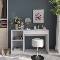 Schminktisch Sherry Weiß/Weiß Hochglanz 119.8 cm mit Hocker Vicco
