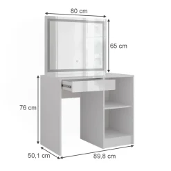 Schminktisch Sherry Weiß/Weiß Hochglanz 89.8 cm mit LED-Spiegel Vicco