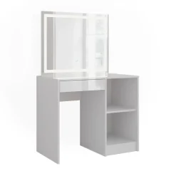 Schminktisch Sherry Weiß/Weiß Hochglanz 89.8 cm mit LED-Spiegel Vicco