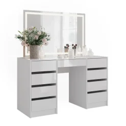 Schminktisch Sherry Weiß/Weiß Hochglanz 128.2 cm mit LED-Spiegel Vicco