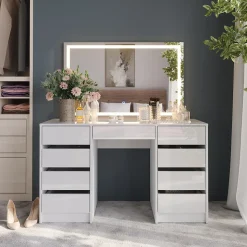 Schminktisch Sherry Weiß/Weiß Hochglanz 128.2 cm mit LED-Spiegel Vicco