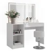 Schminktisch Sherry Weiß/Weiß Hochglanz 119.8 cm mit LED-Beleuchtung und Hocker Vicco