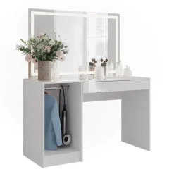 Schminktisch Sherry Weiß/Weiß Hochglanz 119.8 cm mit LED-Spiegel Vicco