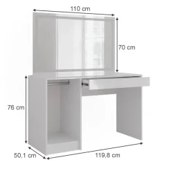 Schminktisch Sherry Weiß/Weiß Hochglanz 119.8 cm mit LED-Spiegel Vicco