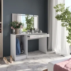 Schminktisch Sherry Weiß/Weiß Hochglanz 119.8 cm mit LED-Spiegel Vicco