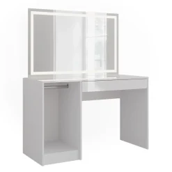 Schminktisch Sherry Weiß/Weiß Hochglanz 119.8 cm mit LED-Spiegel Vicco