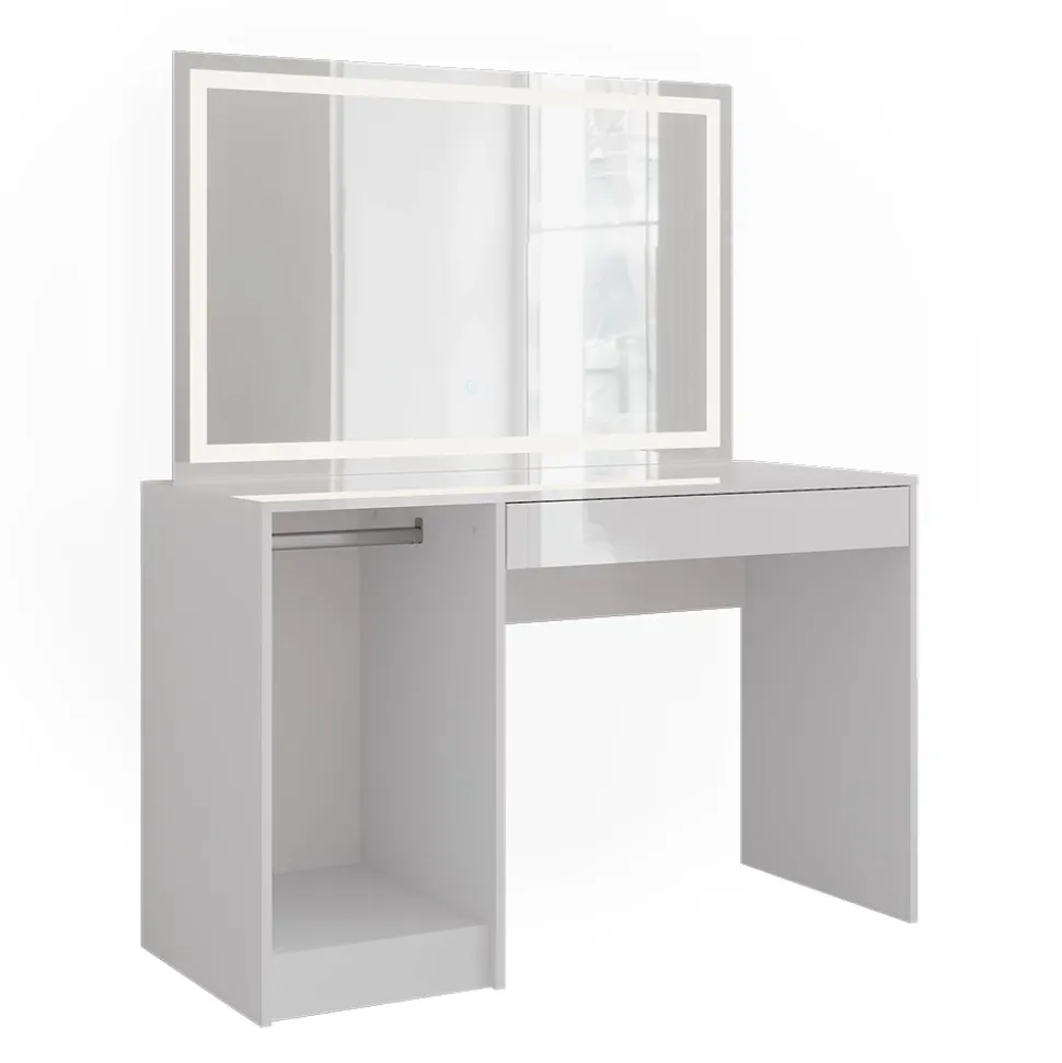 Schminktisch Sherry Weiß/Weiß Hochglanz 119.8 cm mit LED-Spiegel Vicco