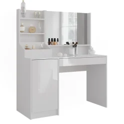 Schminktisch Sherry Weiß/Weiß Hochglanz 119.8 cm 3 Teile Vicco