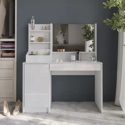 Schminktisch Sherry Weiß/Weiß Hochglanz 119.8 cm 3 Teile Vicco