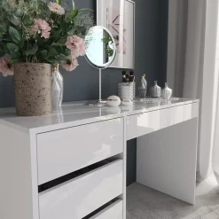 Schminktisch Sherry Weiß/Weiß Hochglanz 119.8 cm 4 Teile Vicco