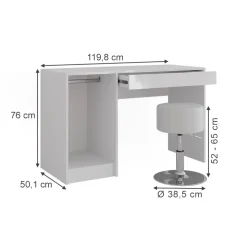 Schminktisch Sherry Weiß/Weiß Hochglanz 119.8 cm mit Hocker Vicco