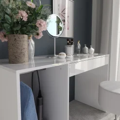 Schminktisch Sherry Weiß/Weiß Hochglanz 119.8 cm mit Hocker Vicco