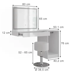 Schminktisch Sherry Weiß/Weiß Hochglanz 120 cm 4 Teile Vicco