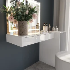 Schminktisch Sherry Weiß/Weiß Hochglanz 120 cm 4 Teile Vicco