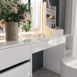 Schminktisch Sherry Weiß/Weiß Hochglanz 158.2 cm 4 Teile Vicco