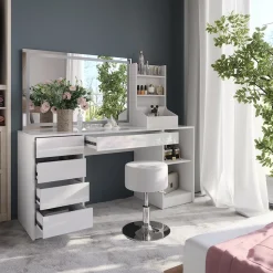 Schminktisch Sherry Weiß/Weiß Hochglanz 158.2 cm 4 Teile Vicco