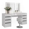 Schminktisch Sherry Weiß/Weiß Hochglanz 158.2 cm mit LED-Spiegel und Hocker Vicco