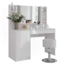 Schminktisch Sherry Weiß/Weiß Hochglanz 119.8 cm 5 Teile Vicco