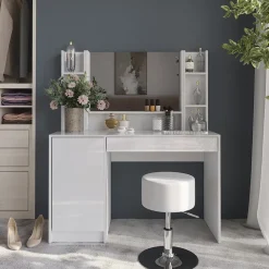 Schminktisch Sherry Weiß/Weiß Hochglanz 119.8 cm 5 Teile Vicco