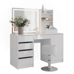 Schminktisch Sherry Weiß/Weiß Hochglanz 128.2 cm 4 Teile Vicco