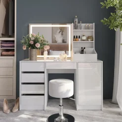 Schminktisch Sherry Weiß/Weiß Hochglanz 128.2 cm 4 Teile Vicco