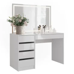 Schminktisch Sherry Weiß/Weiß Hochglanz 119.8 cm mit LED-Spiegel Vicco