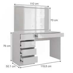 Schminktisch Sherry Weiß/Weiß Hochglanz 119.8 cm mit LED-Spiegel Vicco