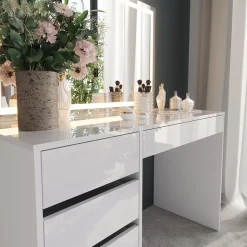 Schminktisch Sherry Weiß/Weiß Hochglanz 119.8 cm mit LED-Spiegel Vicco